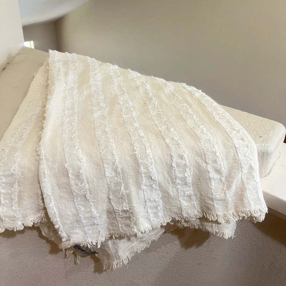 Cecchi & Cecchi cream textured cotton Throw Blanket warm cozy decorations 54x56